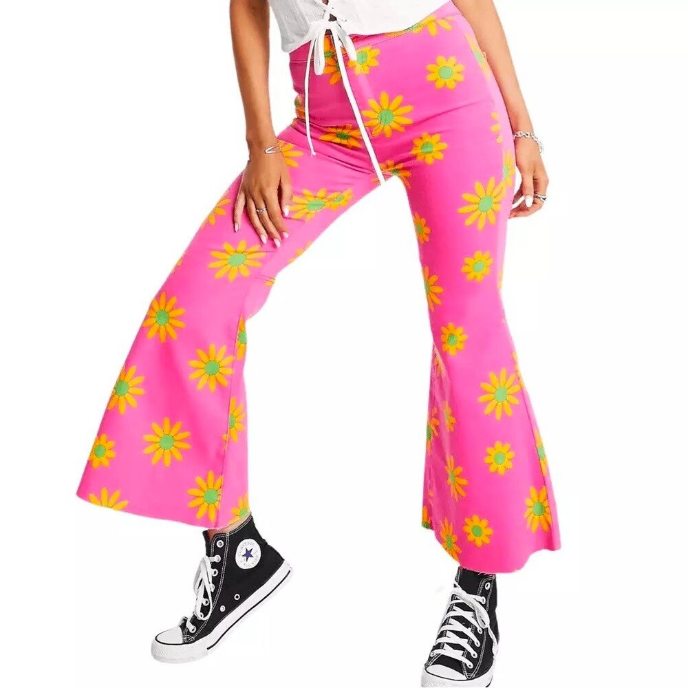 Free People Youthquake Pink Lipstick Combo Cropped Retro Flare Jeans Size 30 NWT - Picture 4 of 15